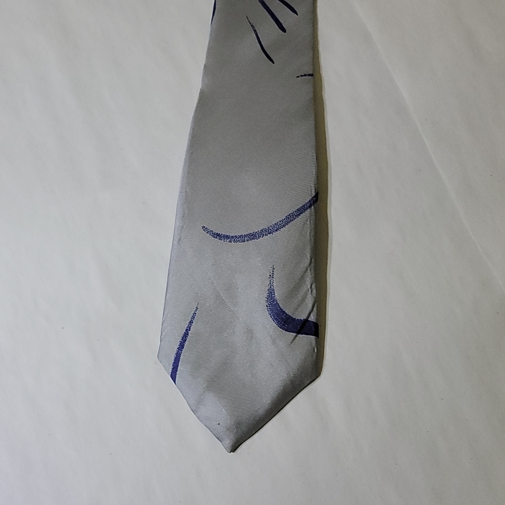 Vintage Pierre Balmain Paris Grey Silk tie pink blue abstract retro Italy